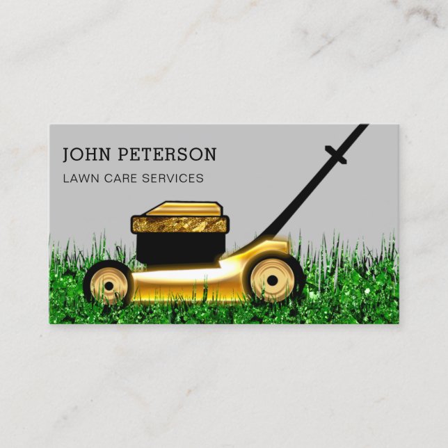 Lawn Care Gardening Grass Cutting Services Grey Business Card (Front)