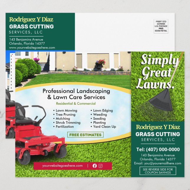 Lawn Care Grass Cutting Landscape 8.75"x6.5" EDDM Menu (Front/Back)