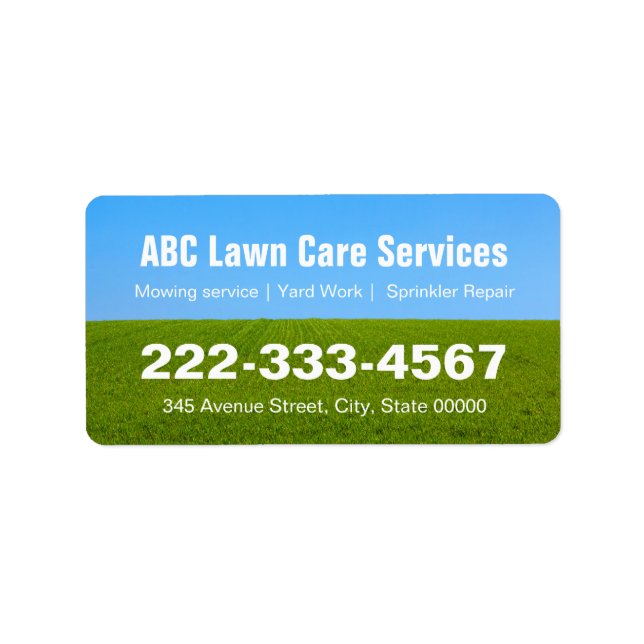 Lawn Care Green Grass Field Landscaping Services Label (Front)