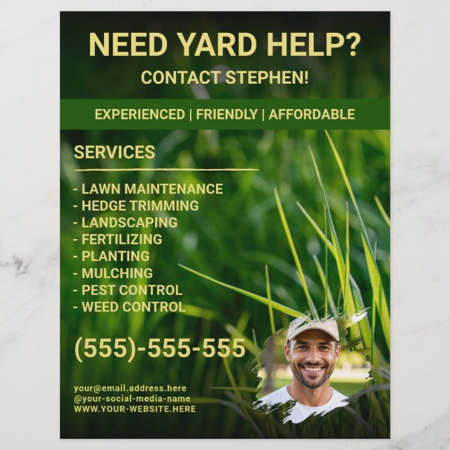 Lawn Care Landscaper Custom Photo Template Flyer (Front)