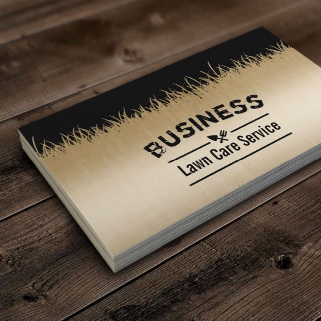 Lawn Care & Landscaping Modern Black & Gold Business Card (Creator Uploaded)