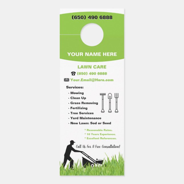 Lawn Care Landscaping Mowing Grass Service Door Hanger (Front)