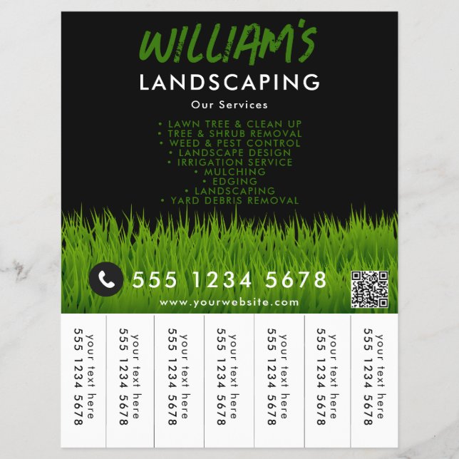 Lawn Care Landscaping Mowing Tear Off Strips Flyer (Front)