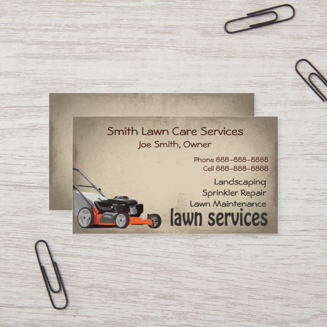 Lawn Care Landscaping Services Business Card (Front/Back In Situ)