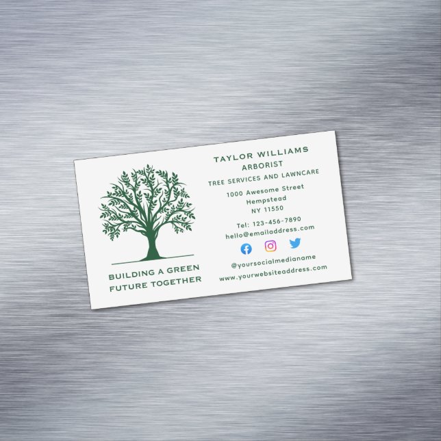 Lawn Care Landscaping Tree Service Social Media Magnetic Business Card (In Situ)