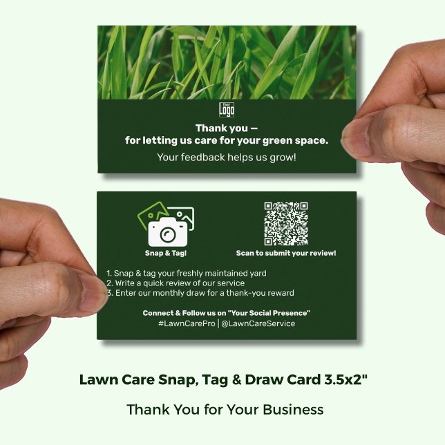Lawn Care Logo Thank You Testimonial & Photo  Referral Card (Lawn Care Logo Thank You Testimonial & Photo Referral Card; Size 3.5x2 (US) Landscape Format)