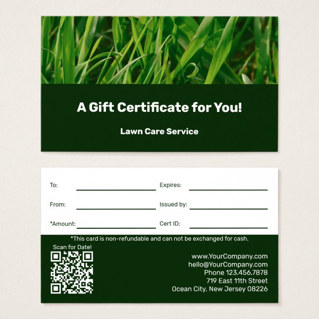 Lawn Care Maintenance Company Gift Certificate (Devant & derrière)