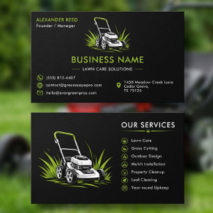 Lawn Care Modern Black Green Mower Logo Business Card