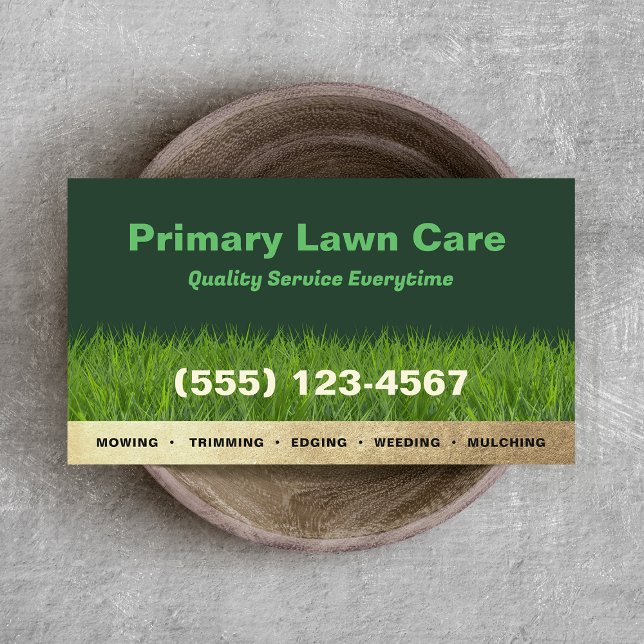 Lawn Care Mowing Landscaping Gold Accent Business Card (Creator Uploaded)