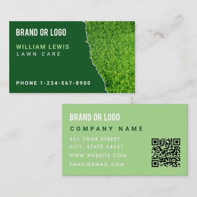Lawn Care Repair Landscaping Mowing QR Code Business Card (Front/Back)