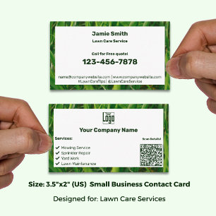Lawn Care Service Green White Logo QR Code Business Card