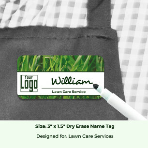Lawn Care Service Logo Image White Green Dry Erase Name Tag