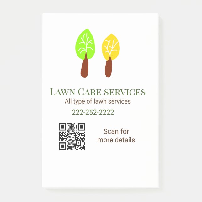 Lawn care services add name q r code website email post-it notes (Front)