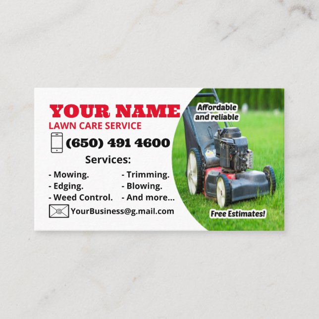 Lawn Care Services Business card Mowing business (Front)