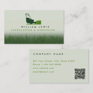 Lawn Care Simple Landscape Mowing QR Code Business Card