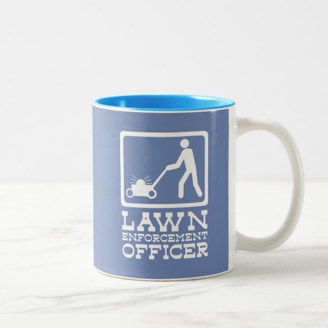 LAWN enforcement officer funny pictogram pun Two-Tone Coffee Mug (Right)