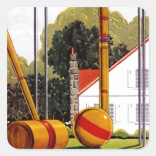 Lawn Game croquet set mallet home family memory Square Sticker