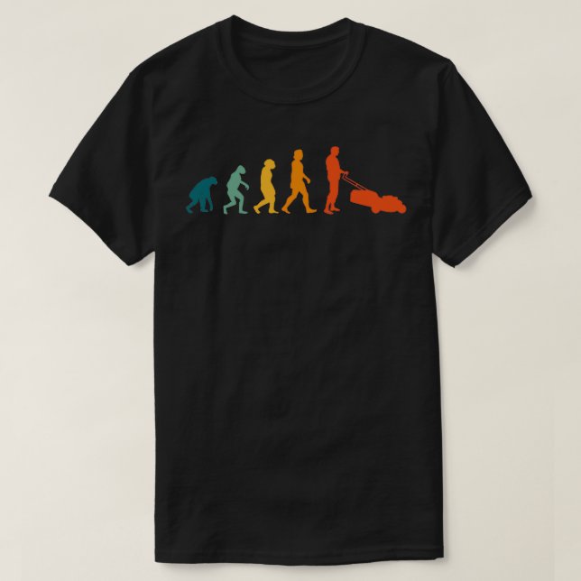 Lawn Mower Evolution Retro Gardener Mowing 2 T-Shirt (Design Front)