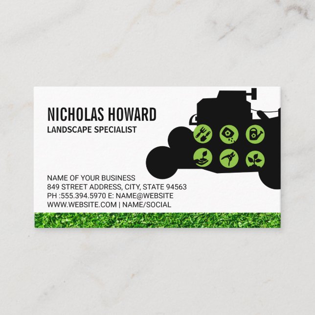 Lawn Mower Grass Garden Tools Business Card (Front)