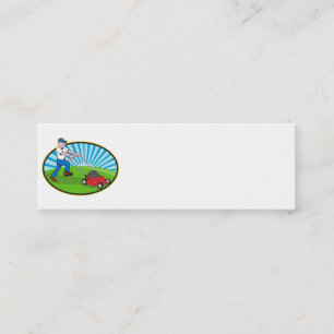 Lawn Mower Man Gardener Cartoon Mini Business Card