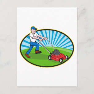 Lawn Mower Man Gardener Cartoon Postcard