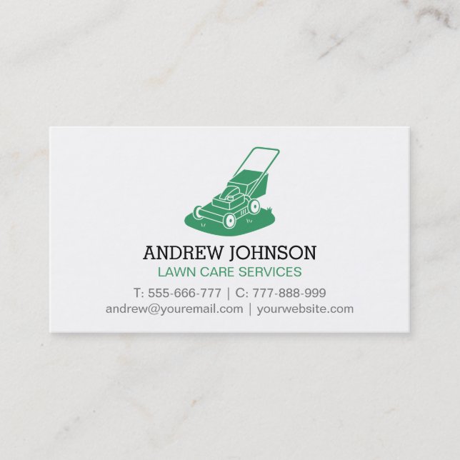 Lawn Mower Silhouette Logo Lawn Care Service Business Card (Front)