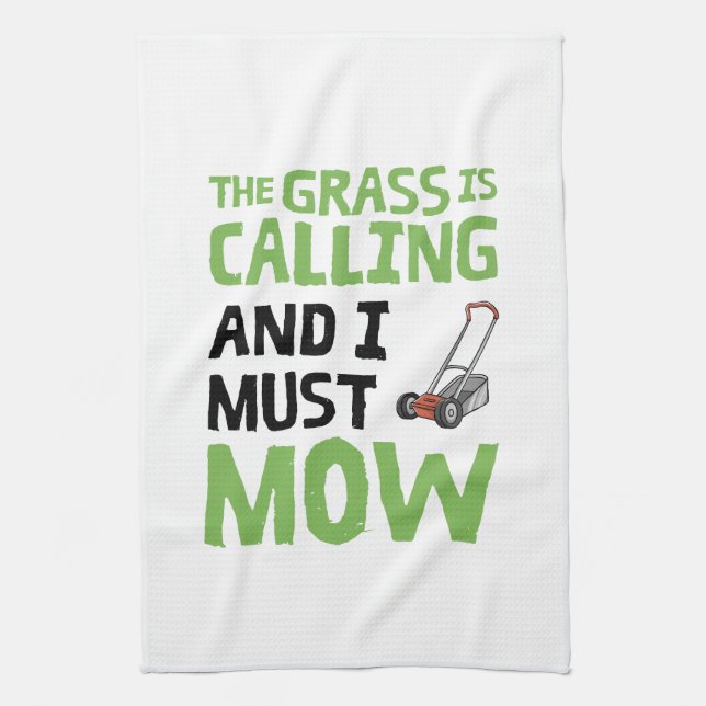 Lawn Mower - The Grass Is Calling and I Must Mow  Kitchen Towel (Vertical)