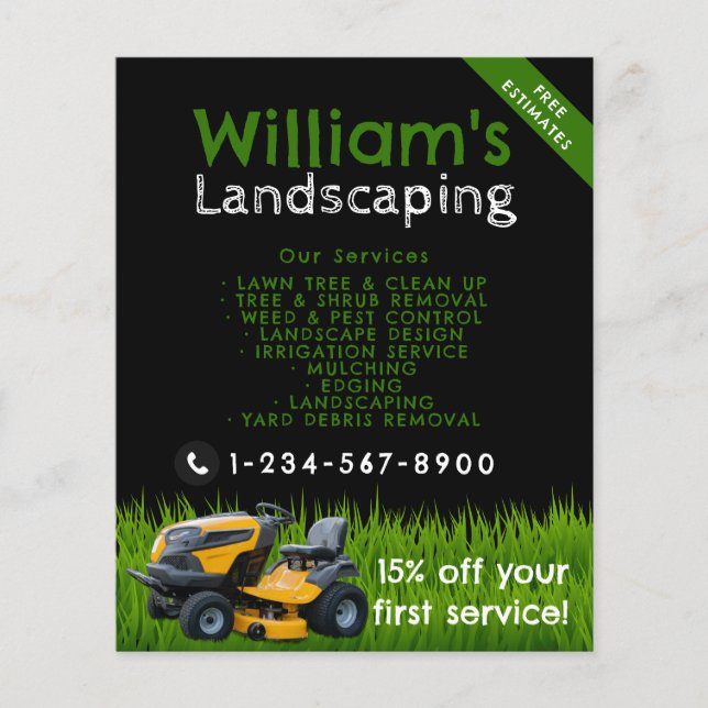 Lawn Mowing Cutting Services Lawn Care Landscaping Flyer (Front)