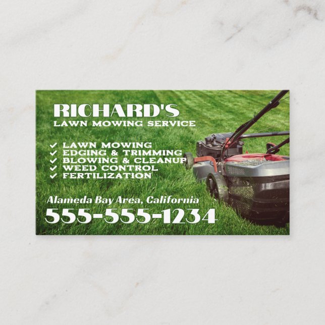 Lawn Mowing Gardener and Maintenance Business Card (Front)