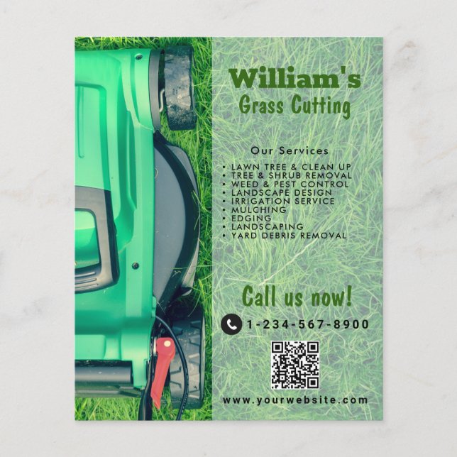 Lawn Mowing Grass Cutting Lawn Care QR Code Flyer (Front)