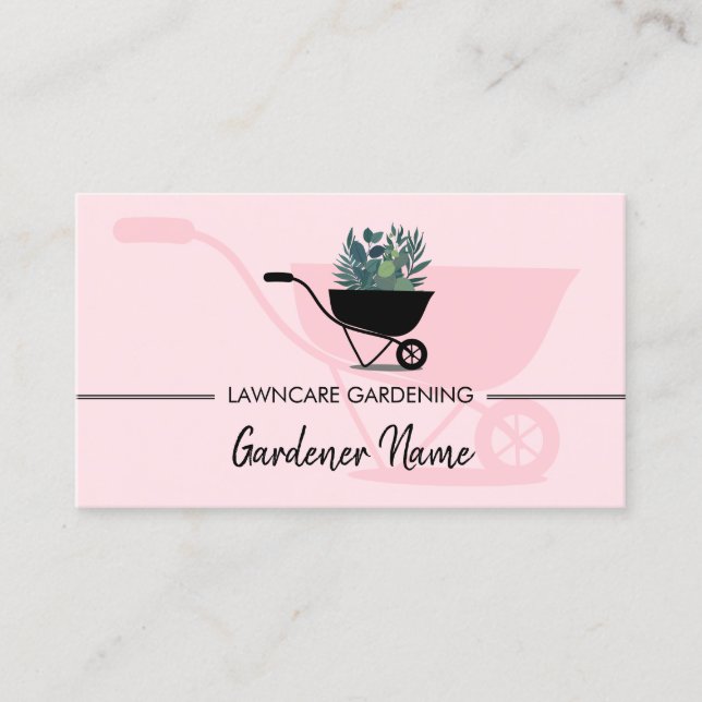Lawn Mowing Landscape Gardening pink cute Business Card (Front)