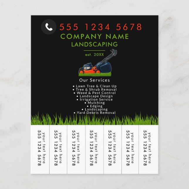 Lawn Mowing Landscaping Garden Tear Off Strips Flyer (Front)