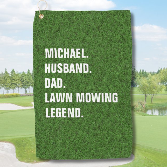 Lawn Mowing Legend Funny Personalized  Golf Towel (Add name to personalize. Other  text is also editable)