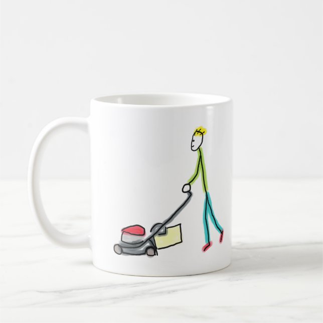 Lawn Mowing Stickman Coffee Mug (Left)