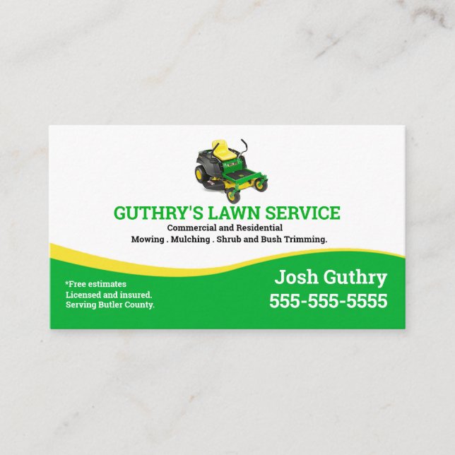 Lawn Service Business Card with zero turn mower (Front)