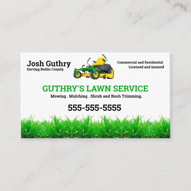 Lawn Service Business Card with zero turn mower (Front)