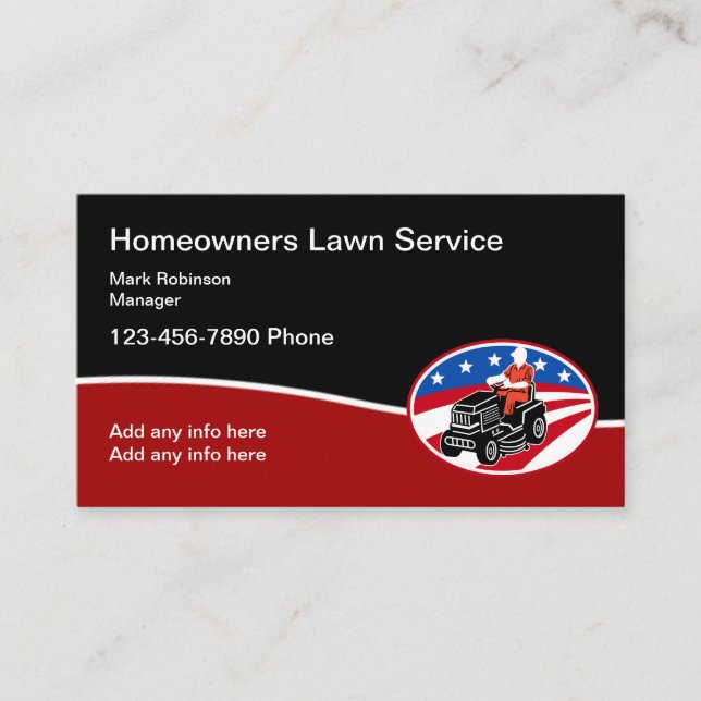 Lawn Service Modern Patriotic Design Business Card (Front)
