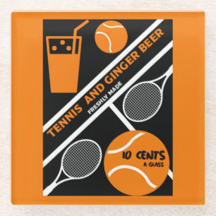Lawn Tennis Player Graphic Art    Glass Coaster