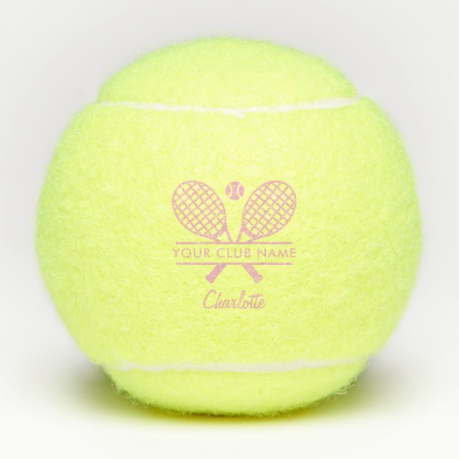 Lawn Tennis Player Pink Script Personalized Balls (Front)