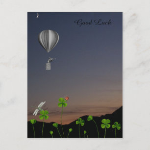 Lawn with four leaf clover - Good Luck Postcard