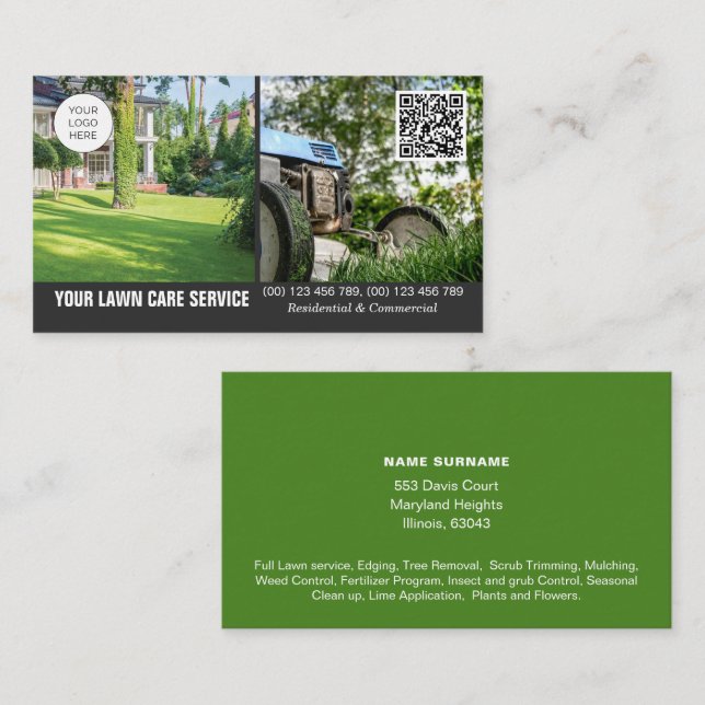 Lawncare business card with photo double sided (Front/Back)
