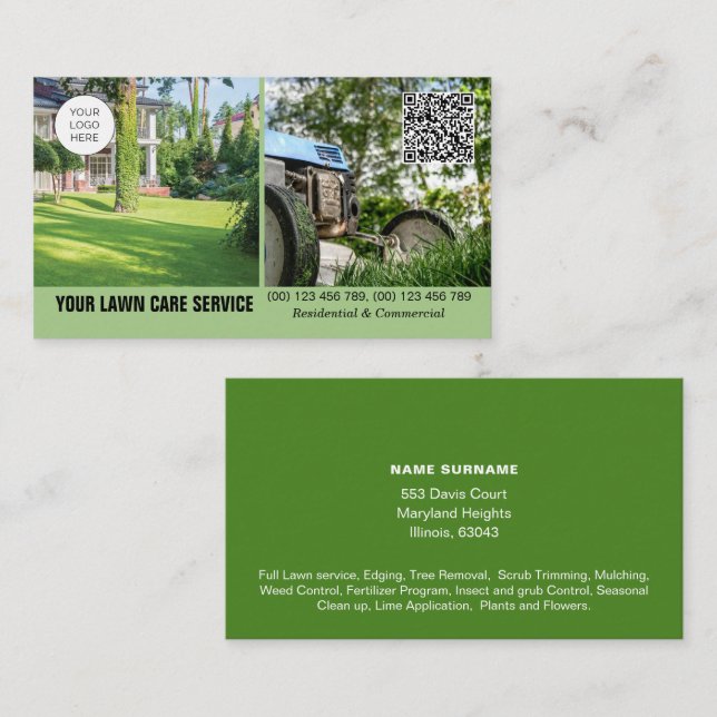 Lawncare business card with photo double sided (Front/Back)