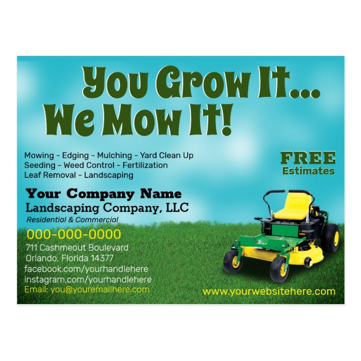 Lawncare Landscaping Grass Cutting Flyer Postcard Zazzle.ca