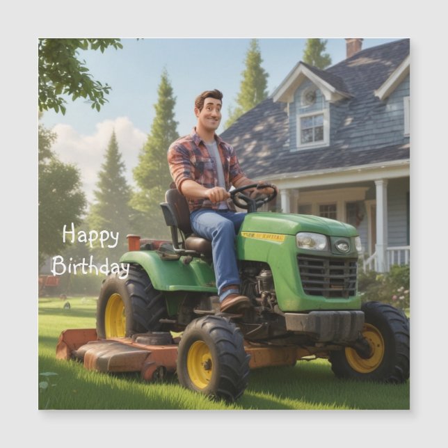 Lawnmower Man Birthday Magnetic Card (Front)