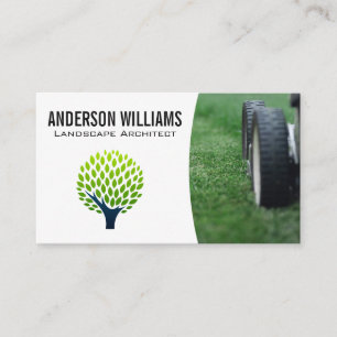 Lawnmower Stylized Tree Logo Business Card