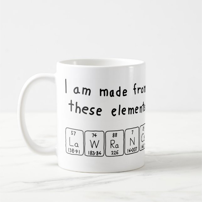 Lawrance periodic table name mug (Left)