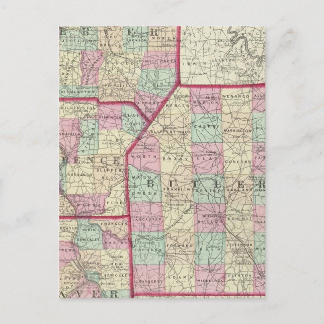 Lawrence, Mercer, Beaver, Butler counties Postcard (Front)