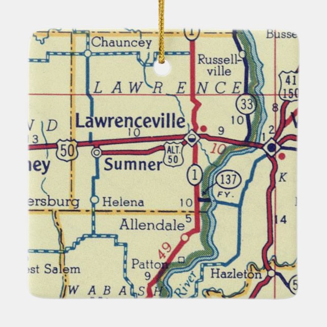 Lawrenceville IL Vintage Map Ceramic Ornament (Back)