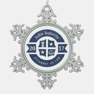 Lawyer 2017 Attorney At Law   Decorative Navy Blue Snowflake Pewter Christmas Ornament