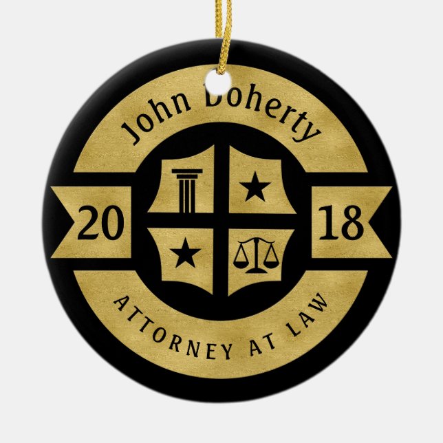 Lawyer 2018 Attorney At Law | Decorative Golden Ceramic Ornament (Front)